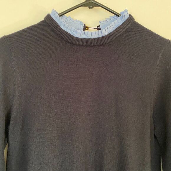 VINCE CAMUTO Blue Ruffled Peek a Boo Collar & Sleeve Sweater Mini Dress Size S - Picture 2 of 7